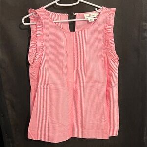 Vineyard Vines Pink Striped Ruffle Blouse